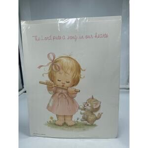 Vintage Poster 1990 Morehead Inc "Blessed Are Ye" Poster Little Girl Kitten